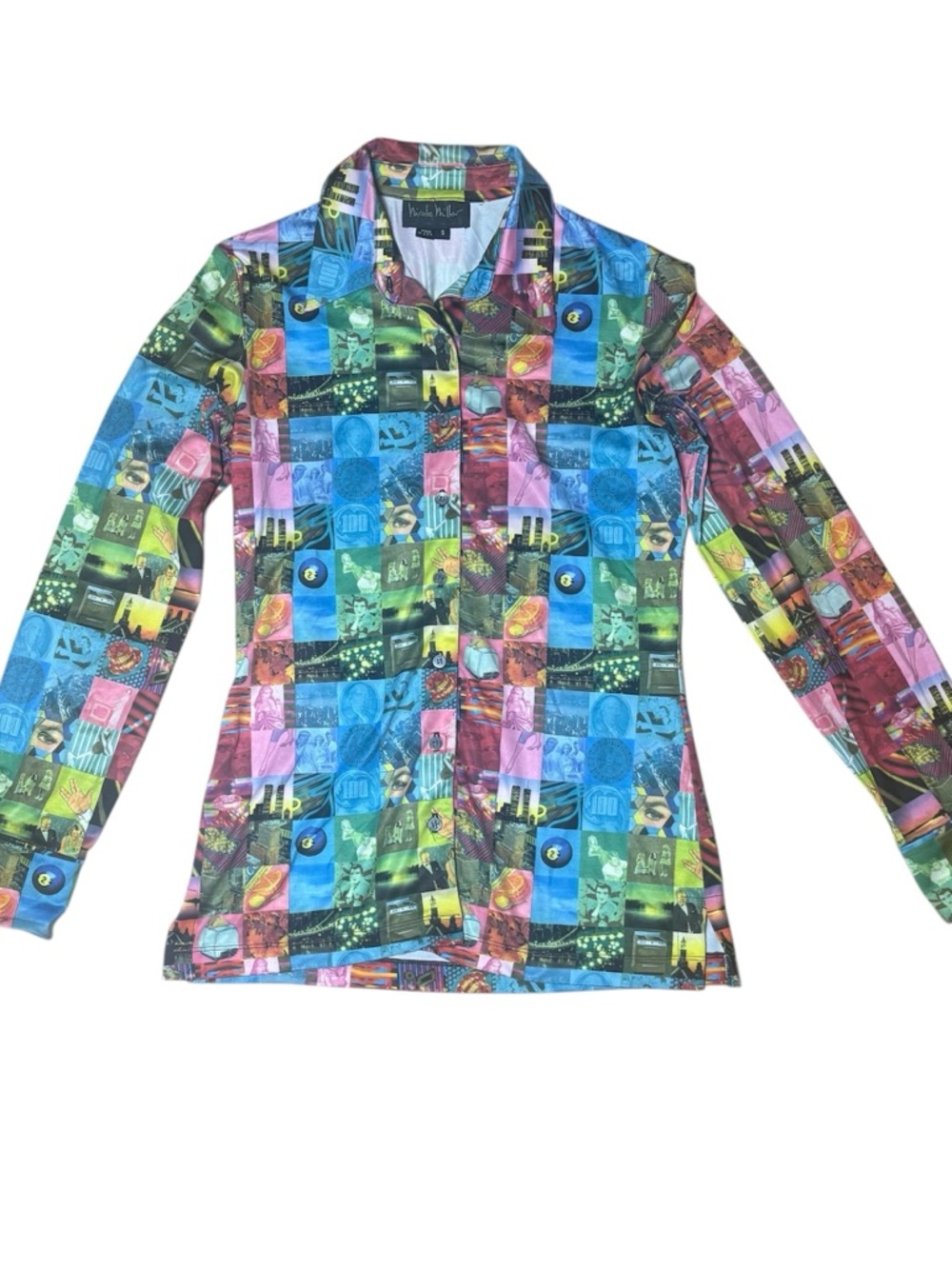 Nicole Miller Vibrant Patchwork Print Button-Up Shirt